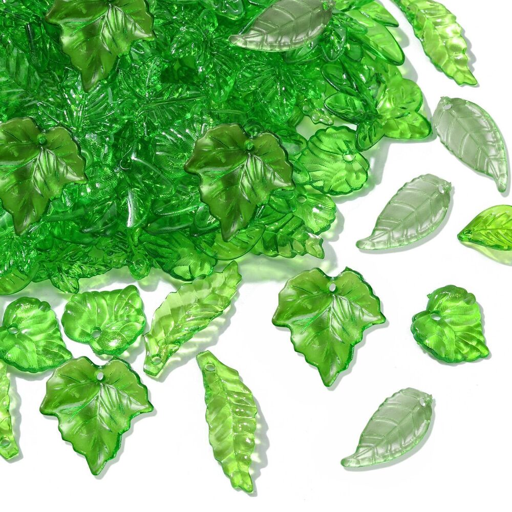 5589 200 Pcs Lime Green Transparent Leaf Charms Leaves Charms Acrylic Leaf